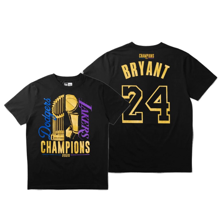 Men's Los Angeles Lakers Kobe Bryant #24 NBA Dodgers 2020 Dual Finals Champions Black Basketball T-Shirt HBS3583GX